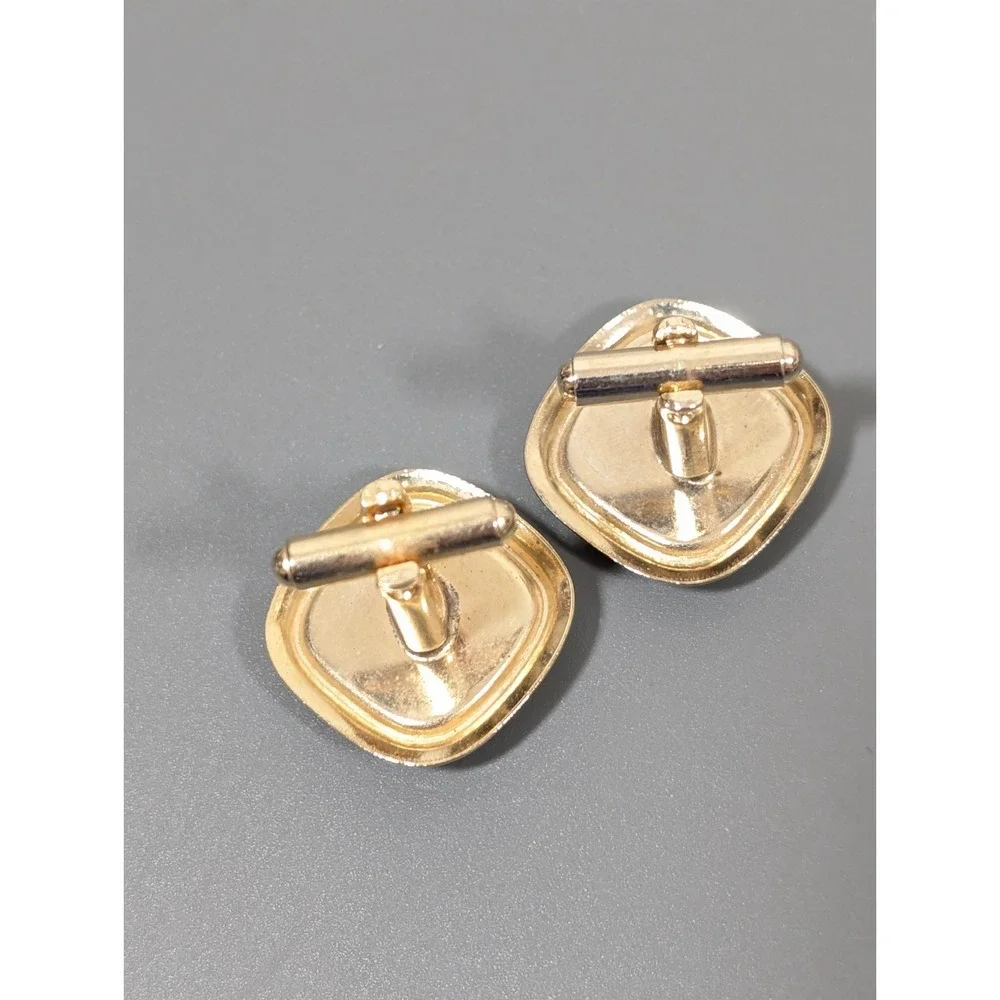 Vintage White Glass Ornate‎ Gold Tone Square Cufflinks